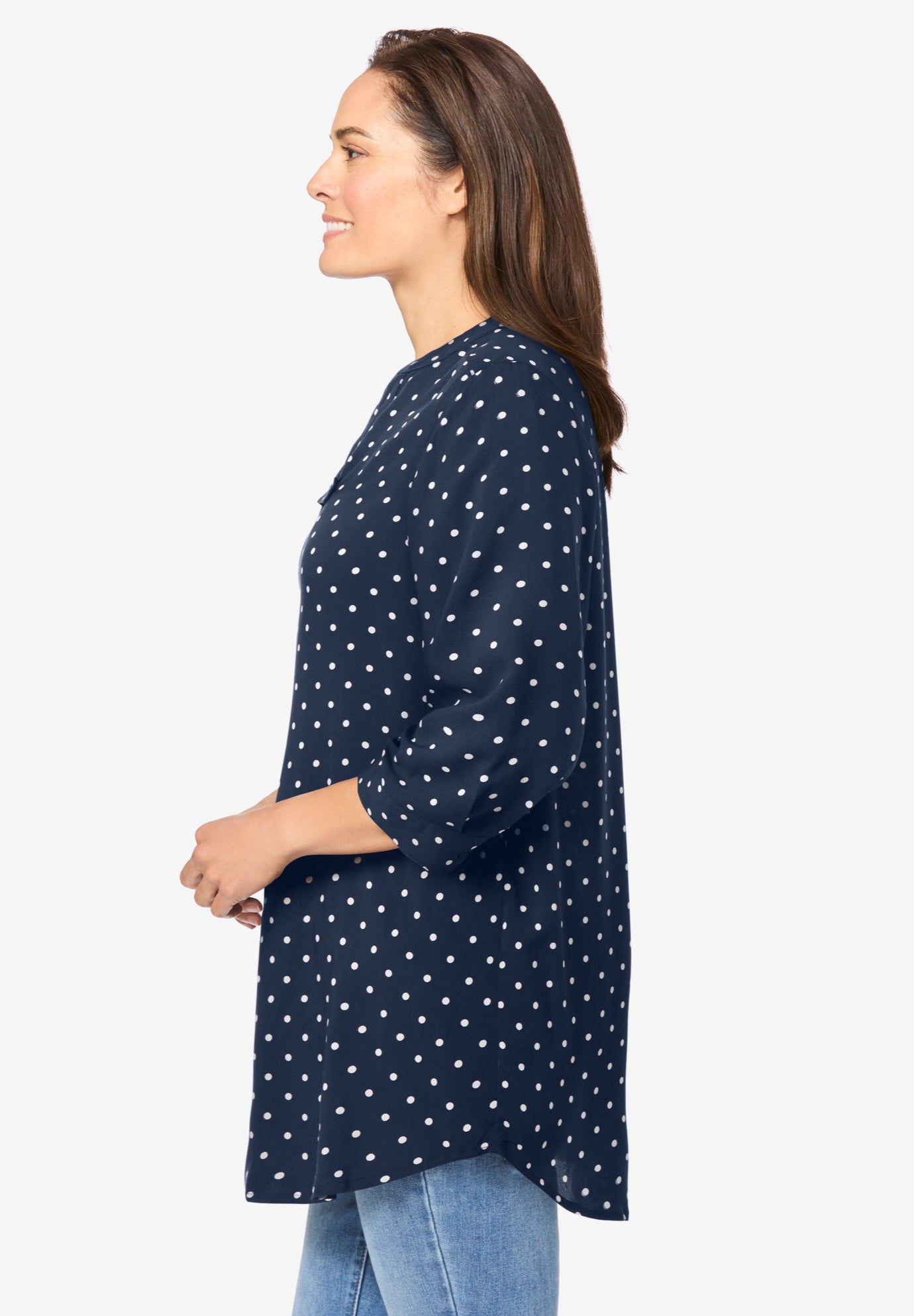 Rayon 7-Day Three-Quarter Sleeve Tab-Front Tunic image number 2