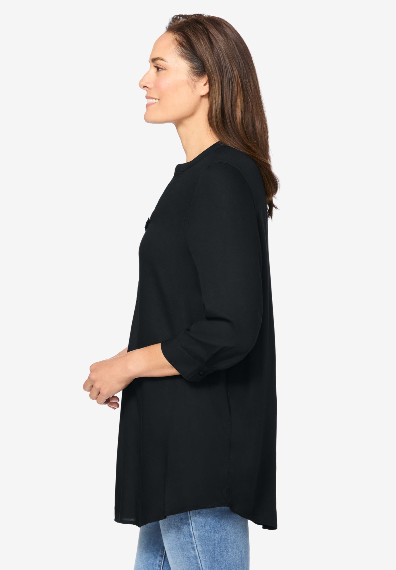 Rayon 7-Day Three-Quarter Sleeve Tab-Front Tunic image number 2