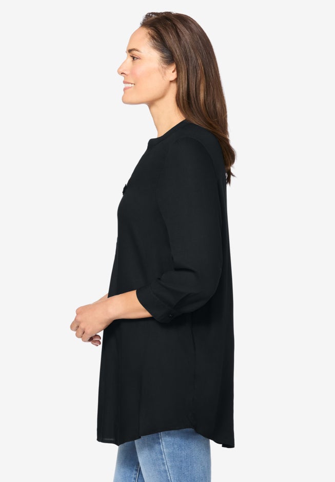 Rayon 7-Day Three-Quarter Sleeve Tab-Front Tunic image number 2