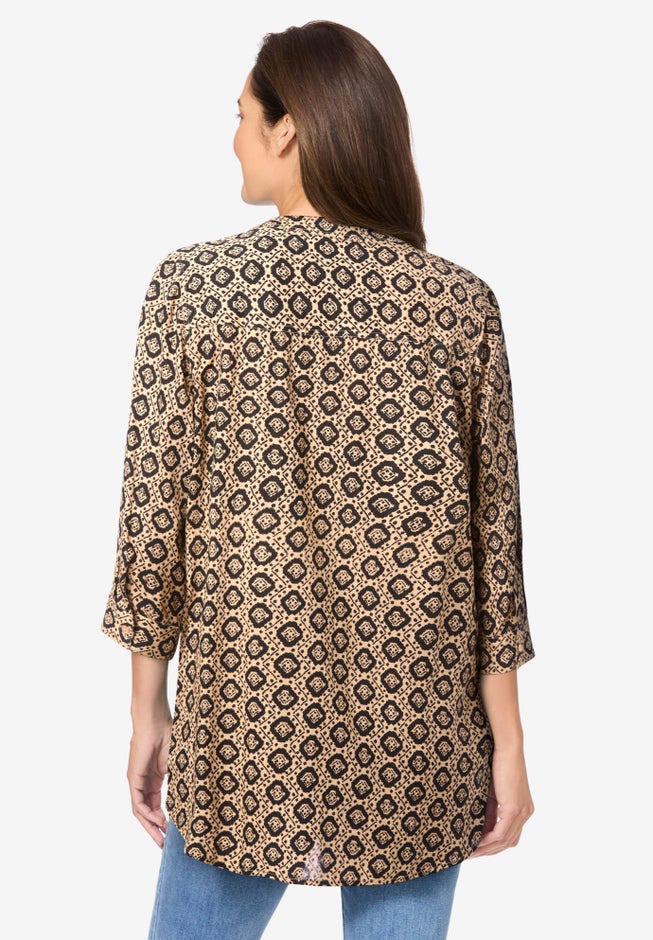 Rayon 7-Day Three-Quarter Sleeve Tab-Front Tunic image number 1