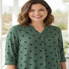 Rayon Three-Quarter Sleeve Effortless Tab-front Blouse image number null