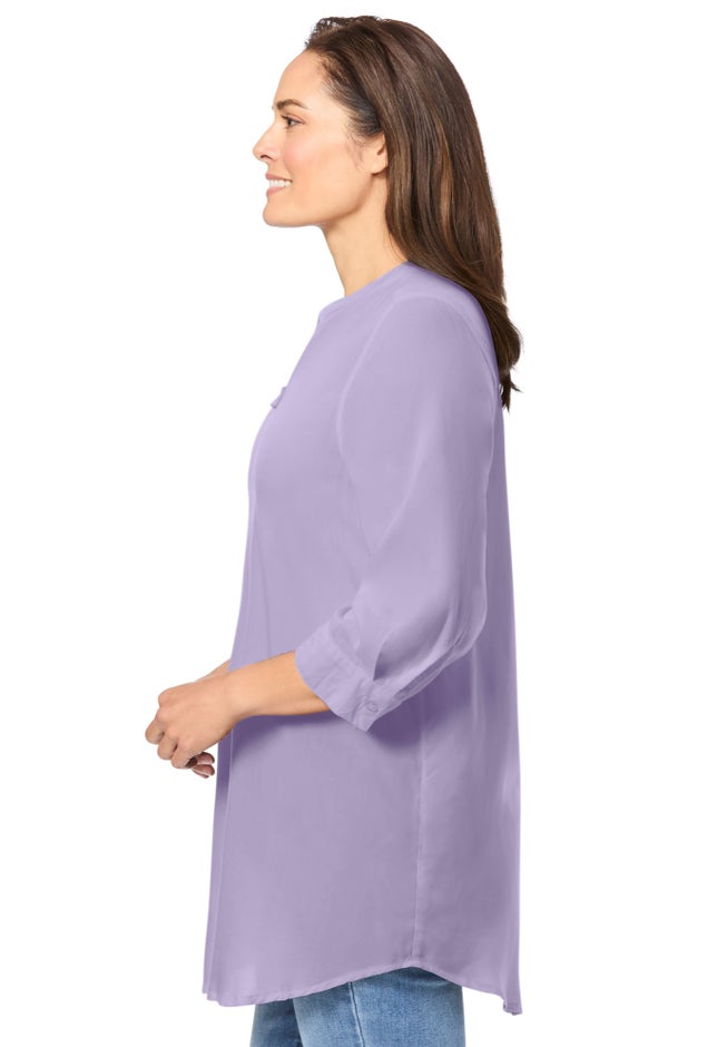 Rayon Three-Quarter Sleeve Effortless Tab-front Blouse image number 2
