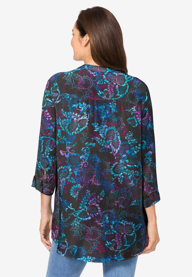 Rayon 7-Day Three-Quarter Sleeve Tab-Front Tunic image number 1