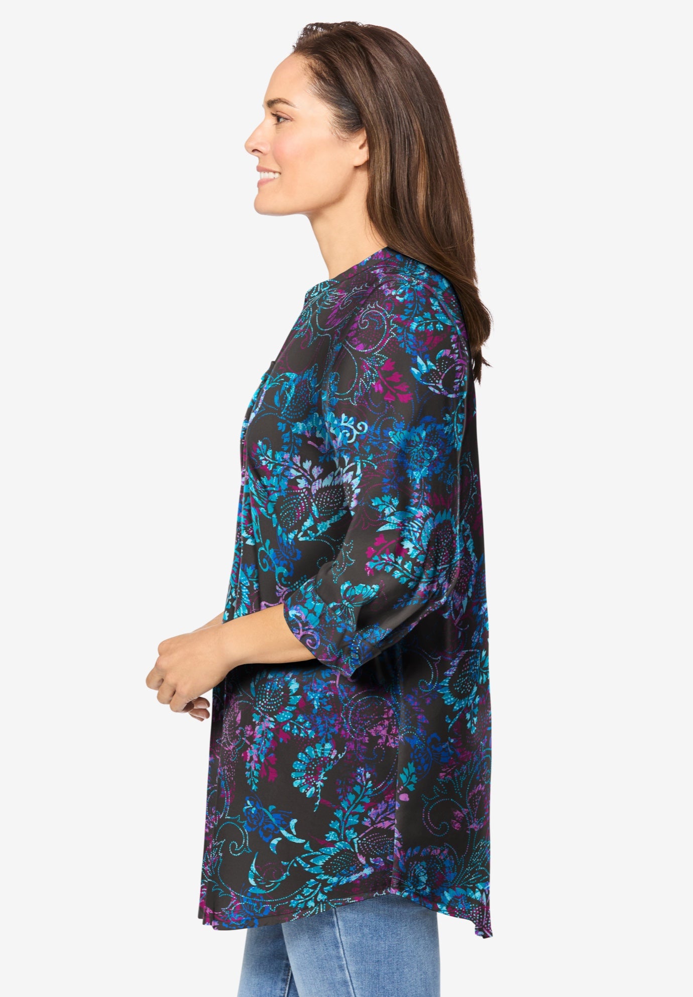 Rayon 7-Day Three-Quarter Sleeve Tab-Front Tunic image number 2