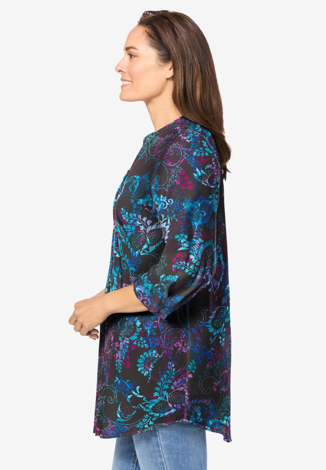 Rayon 7-Day Three-Quarter Sleeve Tab-Front Tunic image number 2