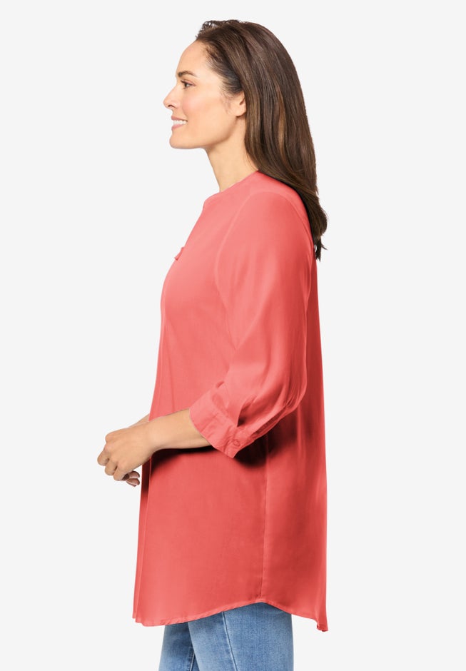 Rayon Three-Quarter Sleeve Effortless Tab-front Blouse image number 2