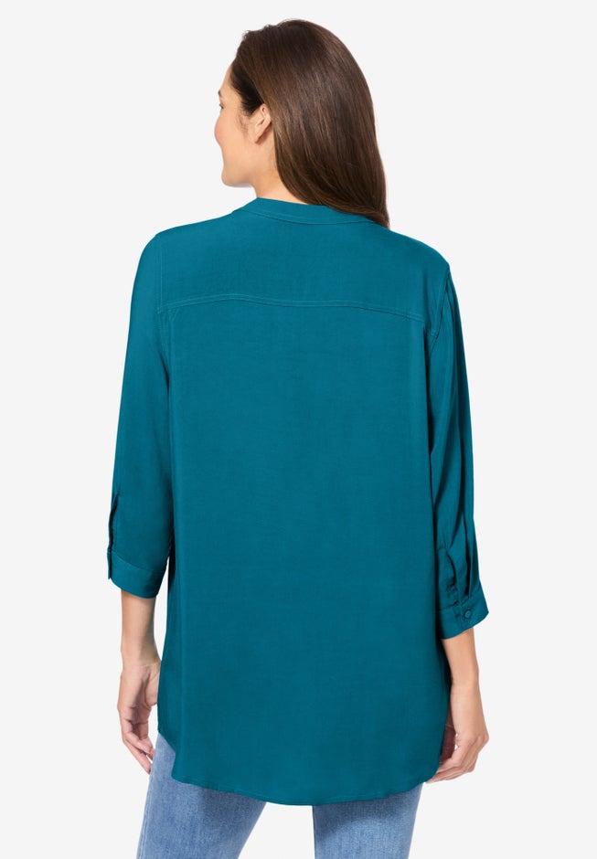 Rayon 7-Day Three-Quarter Sleeve Tab-Front Tunic image number 2