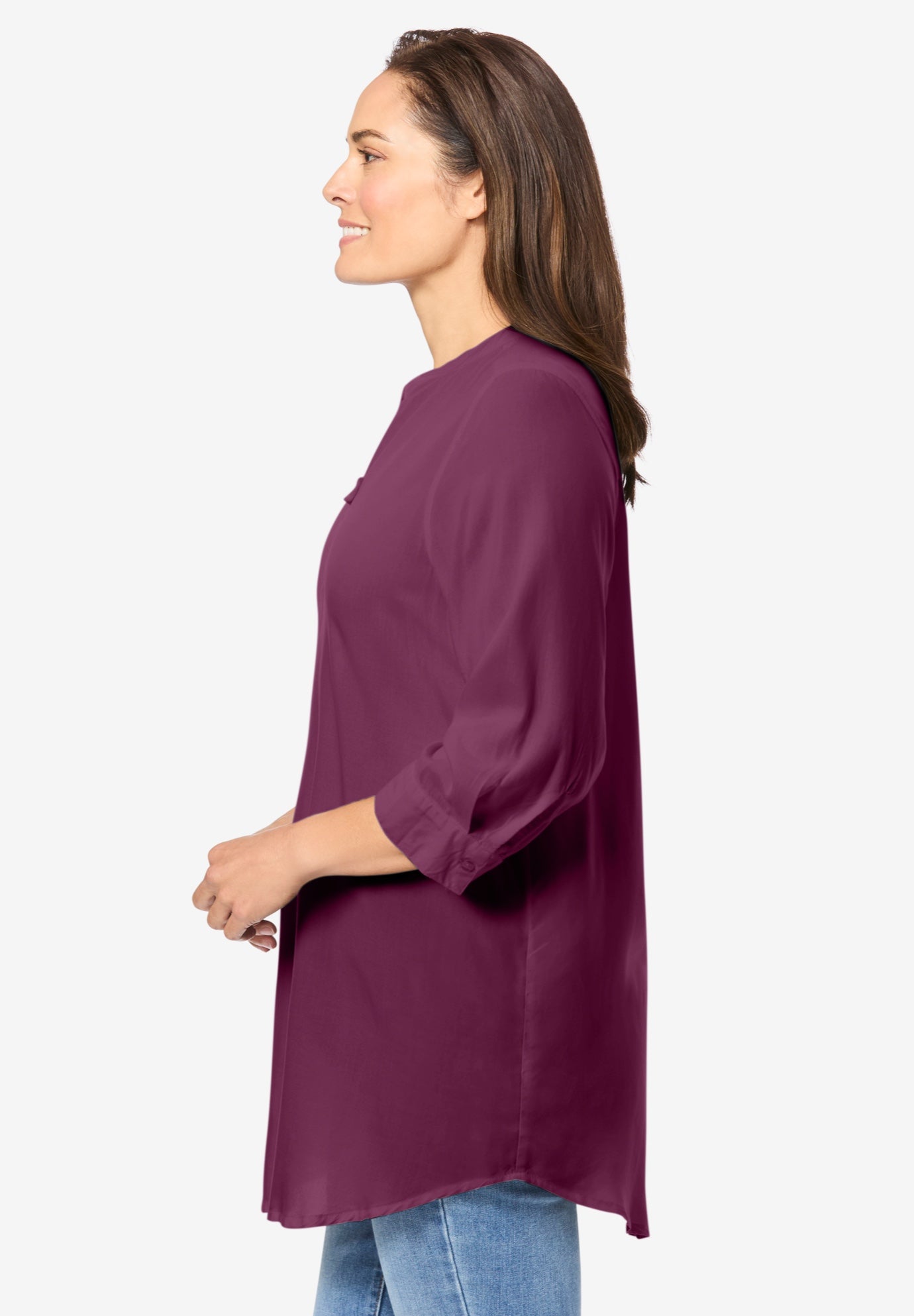 Rayon 7-Day Three-Quarter Sleeve Tab-Front Tunic image number 2