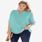 Rayon Three-Quarter Sleeve Effortless Tab-front Blouse image number null