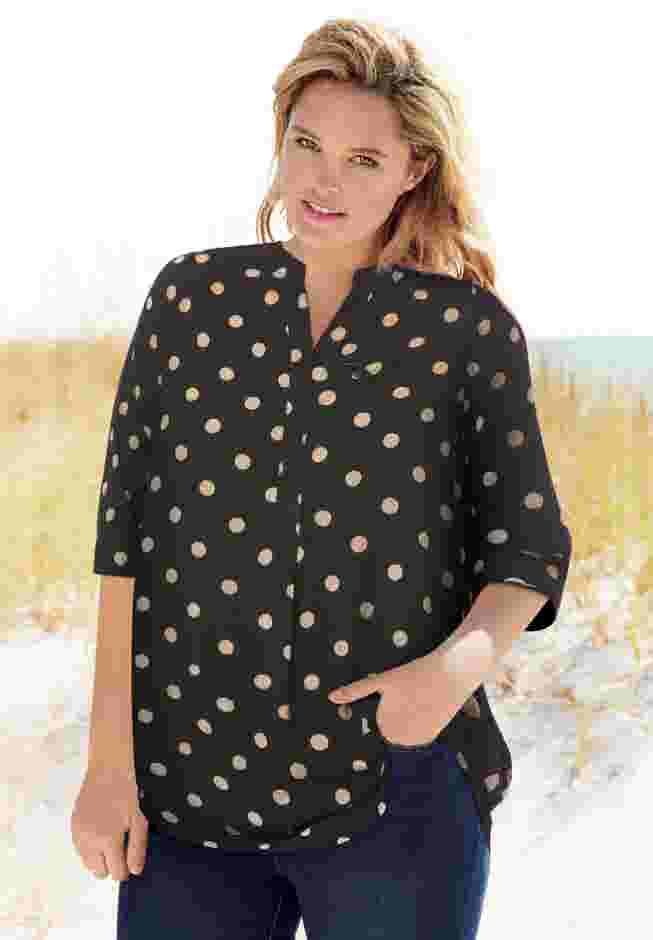 Rayon 7-Day Three-Quarter Sleeve Tab-Front Tunic image number 0