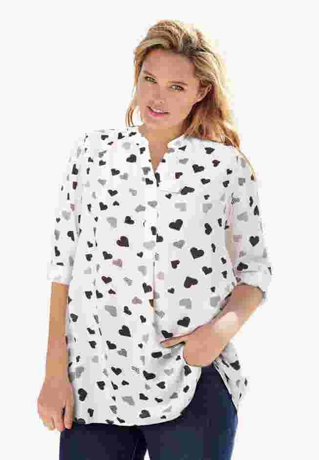 Rayon 7-Day Three-Quarter Sleeve Tab-Front Tunic image number 0