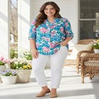 Rayon Three-Quarter Sleeve Effortless Tab-front Blouse image number null