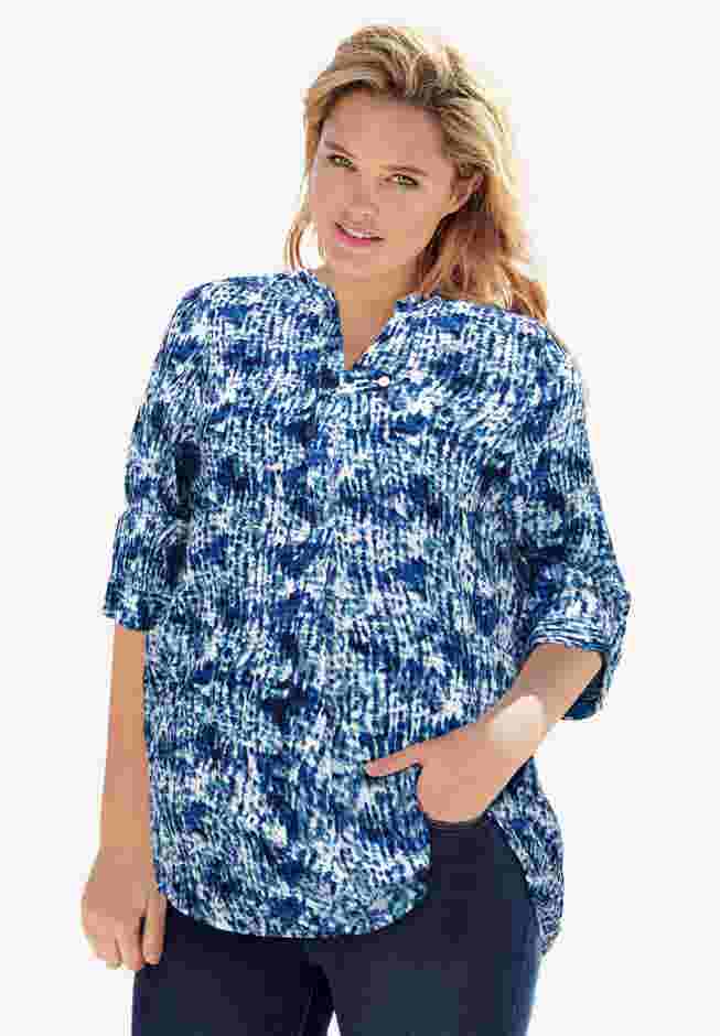 Rayon 7-Day Three-Quarter Sleeve Tab-Front Tunic image number 0