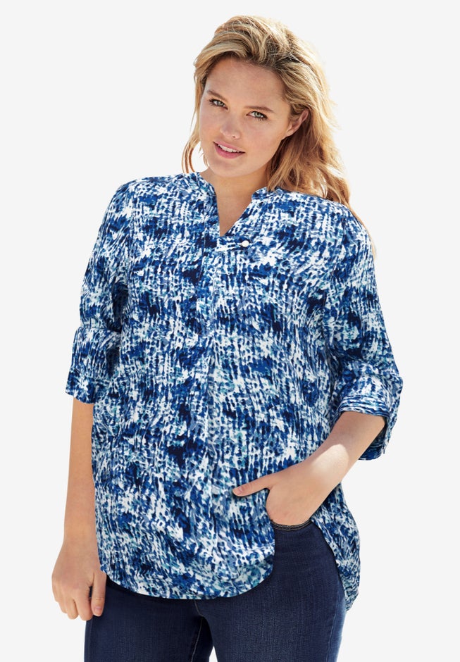 Rayon 7-Day Three-Quarter Sleeve Tab-Front Tunic image number 0