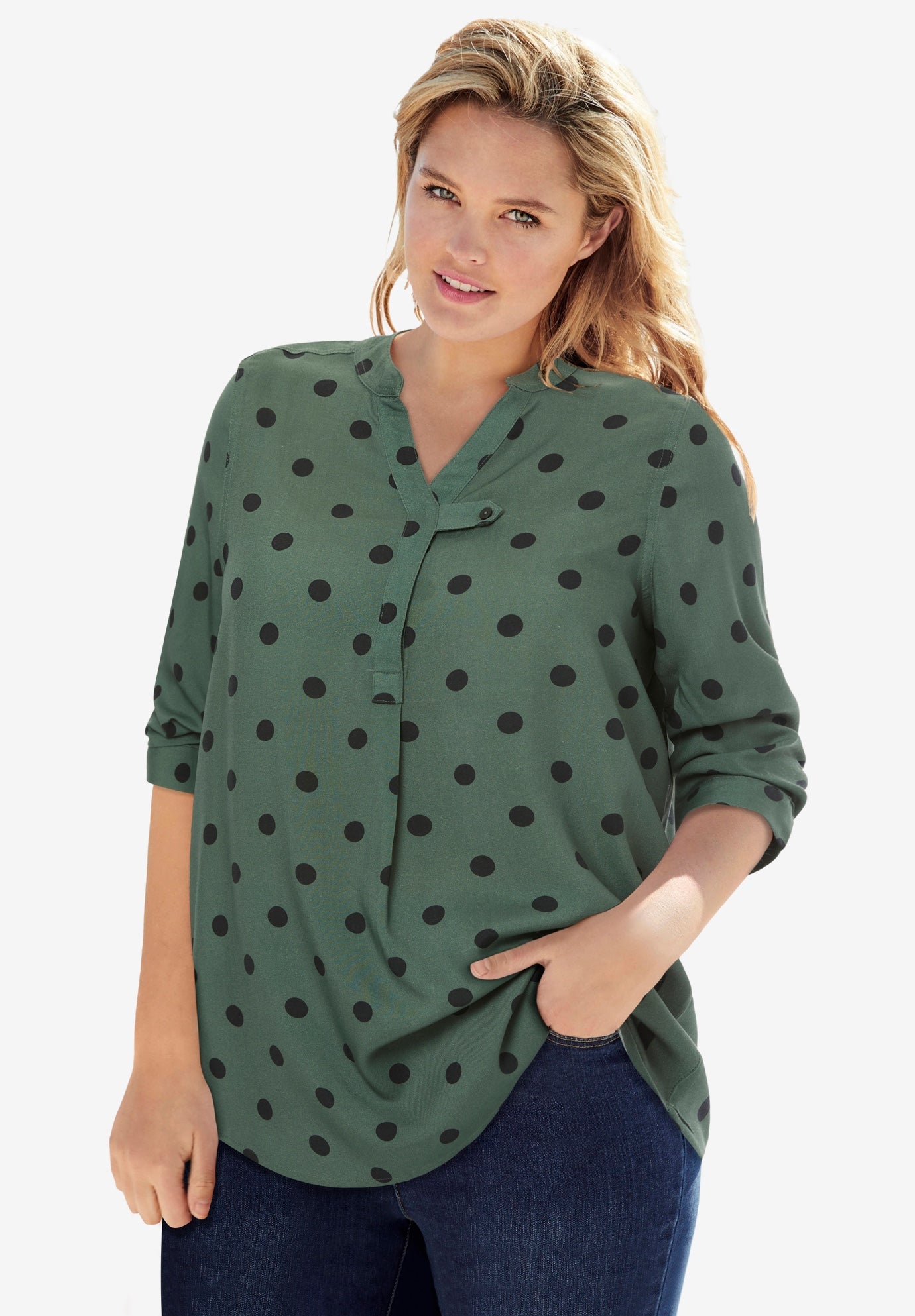 Rayon Three-Quarter Sleeve Effortless Tab-front Blouse image number 0