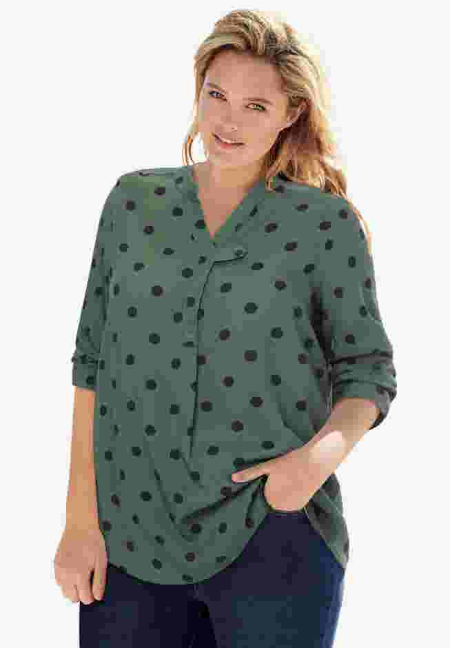 Rayon 7-Day Three-Quarter Sleeve Tab-Front Tunic image number 0