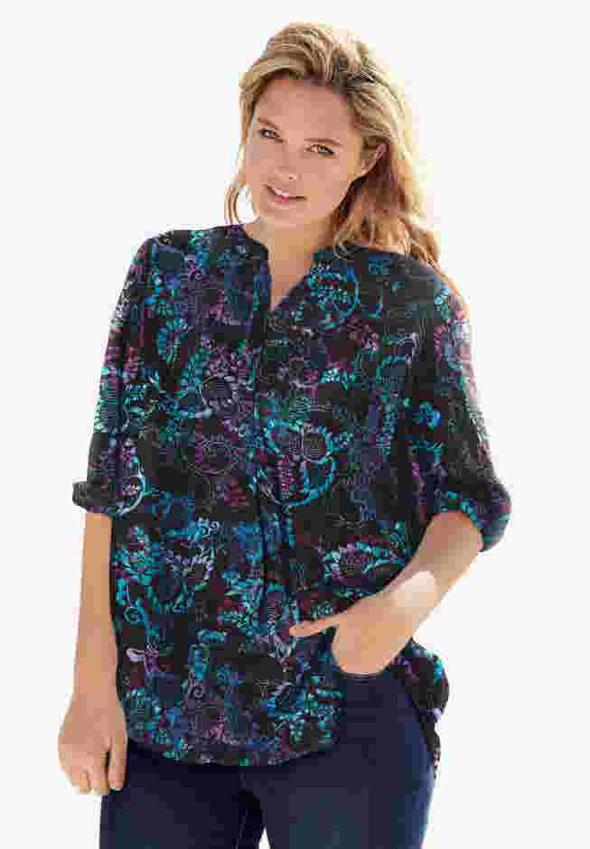 Rayon 7-Day Three-Quarter Sleeve Tab-Front Tunic image number 0