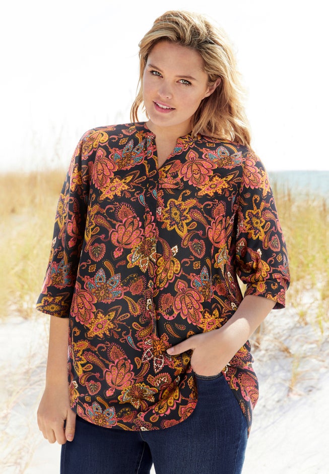 Rayon 7-Day Three-Quarter Sleeve Tab-Front Tunic image number 0