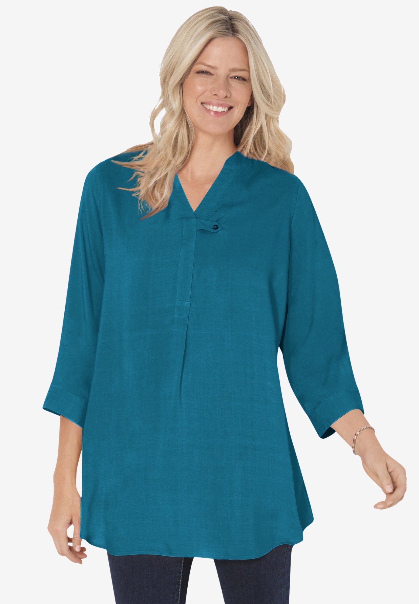 Rayon 7-Day Three-Quarter Sleeve Tab-Front Tunic image number 1