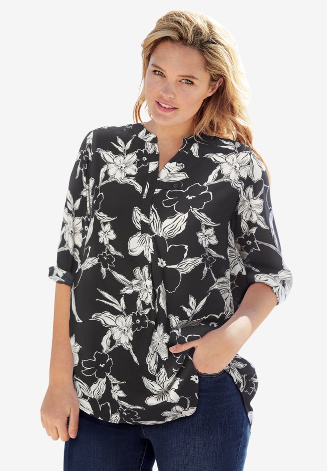 Rayon 7-Day Three-Quarter Sleeve Tab-Front Tunic image number 0