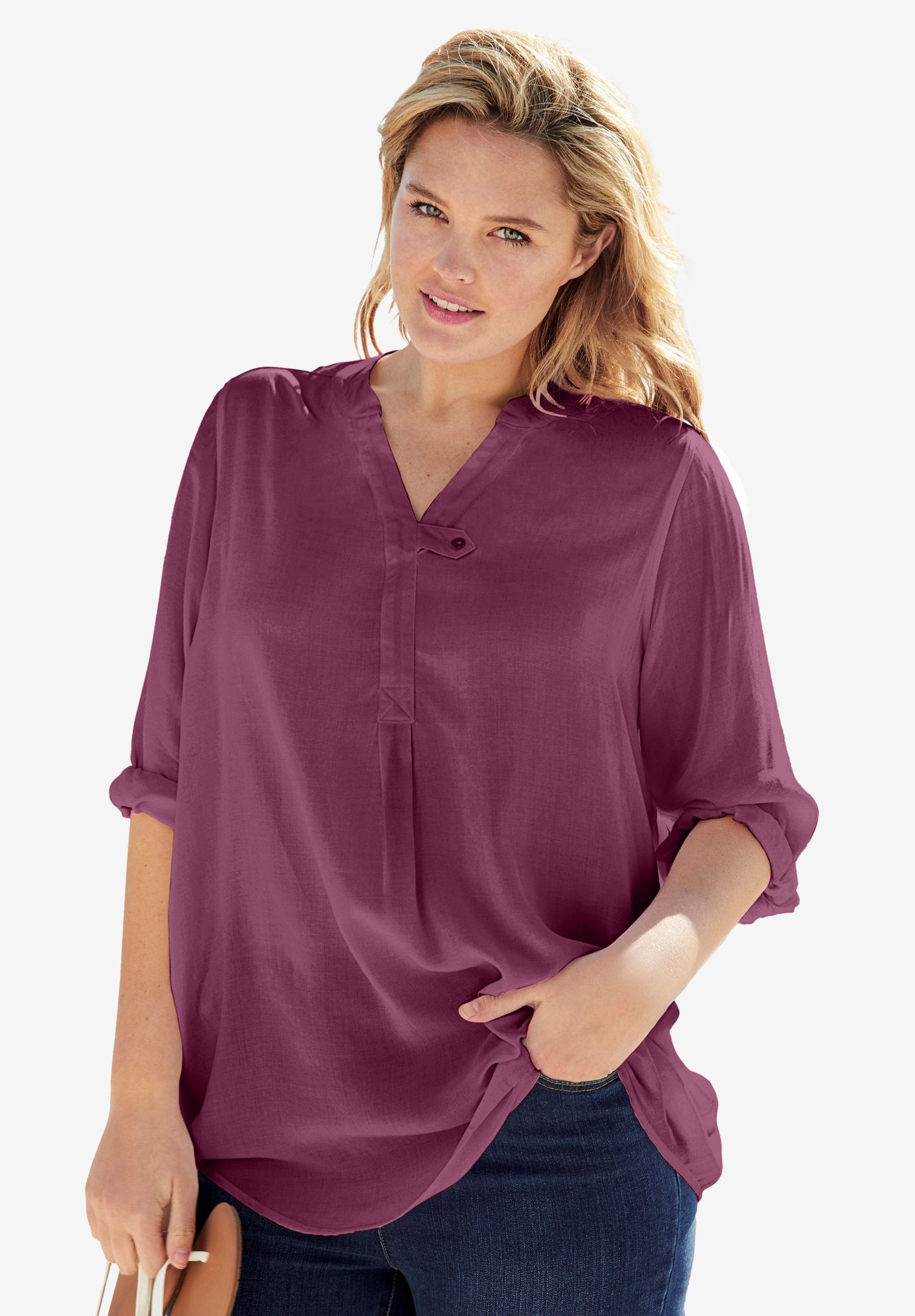 Rayon 7-Day Three-Quarter Sleeve Tab-Front Tunic image number 0