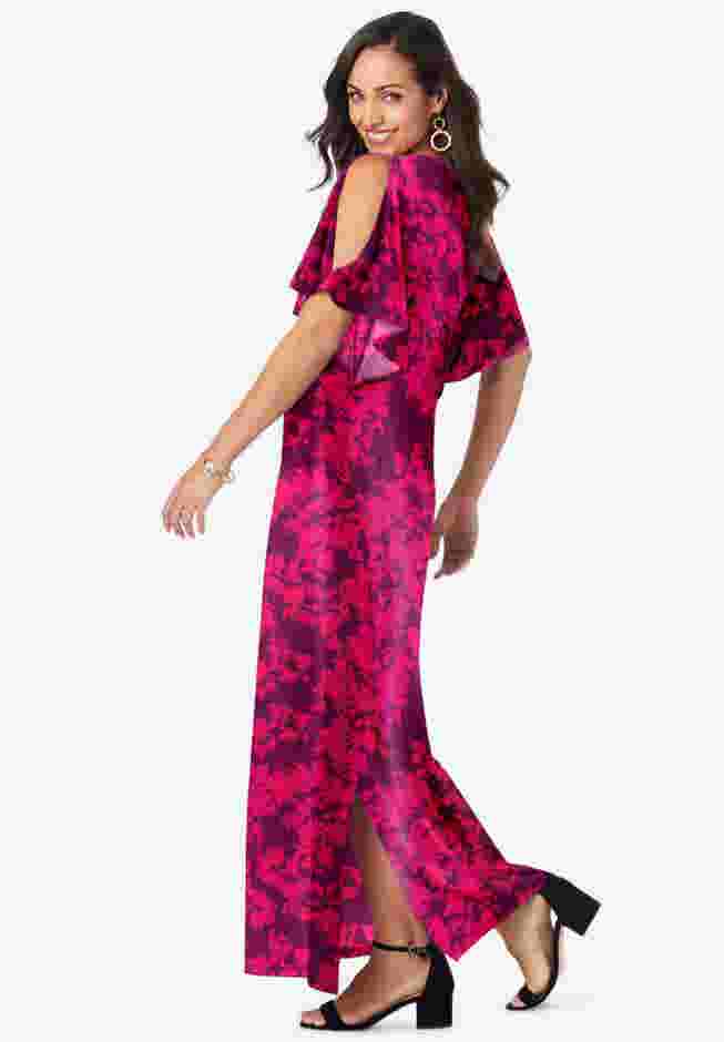Stretch Knit Cold Shoulder Maxi Dress image number 2