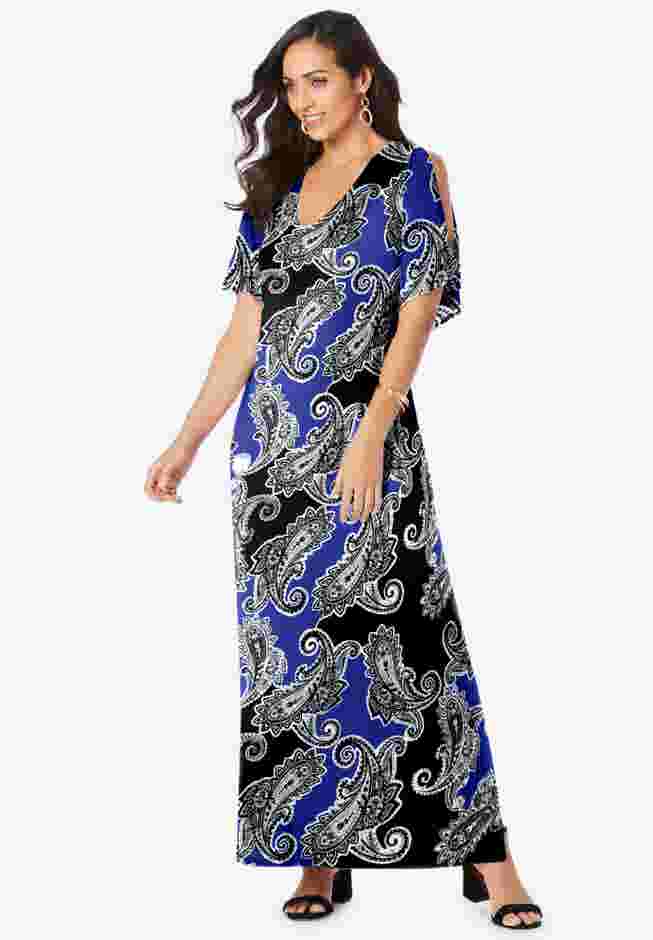 Stretch Knit Cold Shoulder Maxi Dress image number 0