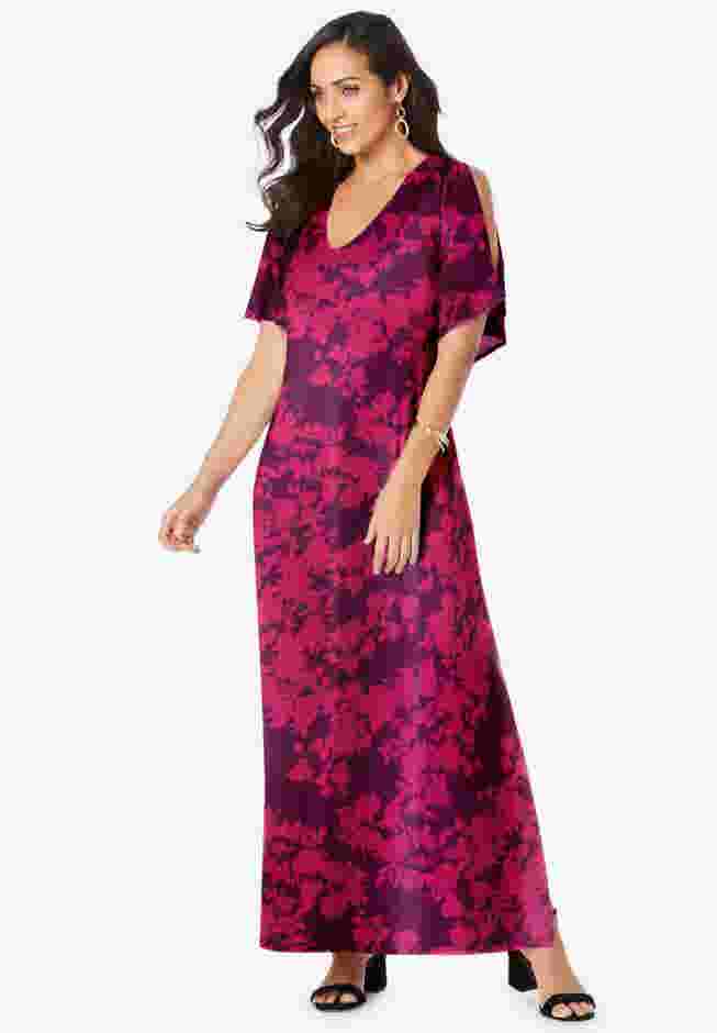 Stretch Knit Cold Shoulder Maxi Dress image number 0