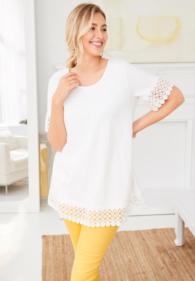 Stretch Cotton Crochet Trim Tunic image number 3