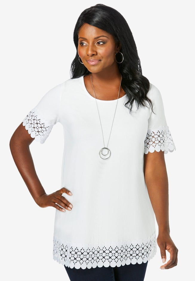 Stretch Cotton Crochet Trim Tunic image number 0