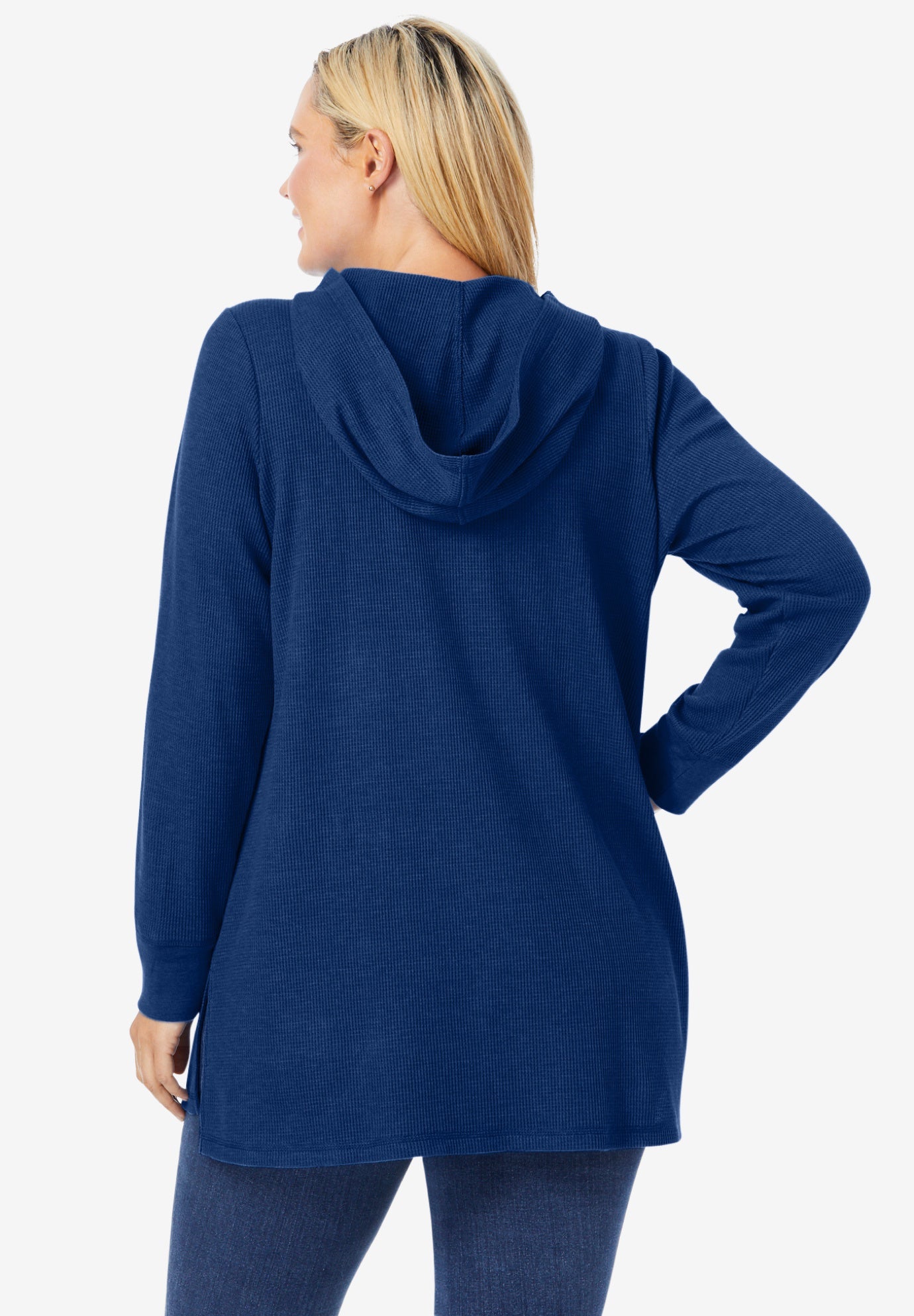 Plus Size Thermal Lace-Up Hooded Sweatshirt, Deep Claret