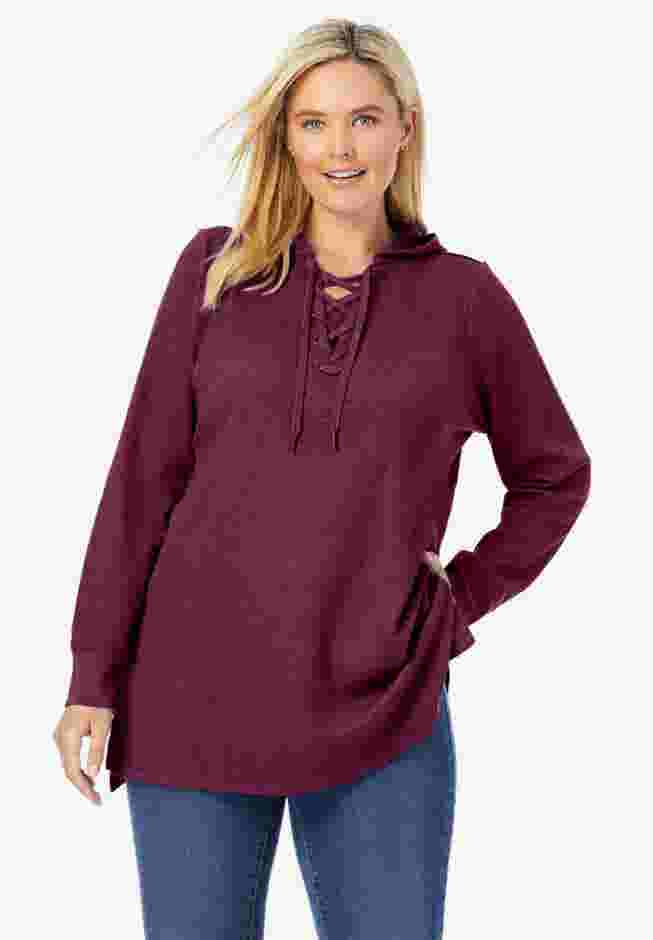 Waffle-Thermal Lace-Up Hoodie image number 0