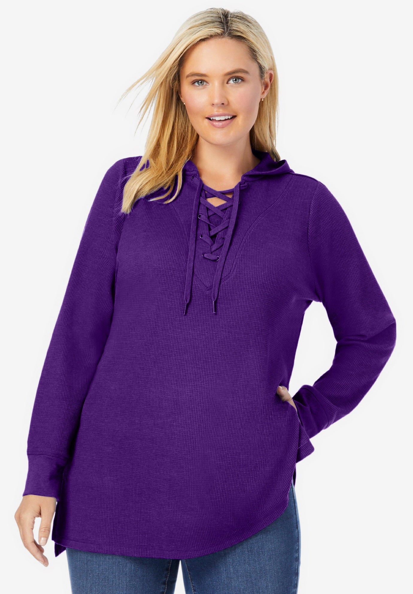 Waffle-Thermal Lace-Up Hoodie image number 0