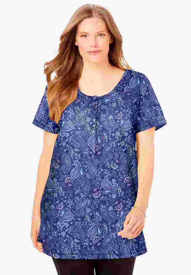 Perfect Short-Sleeve Scoop-Neck Henley Tunic image number 4