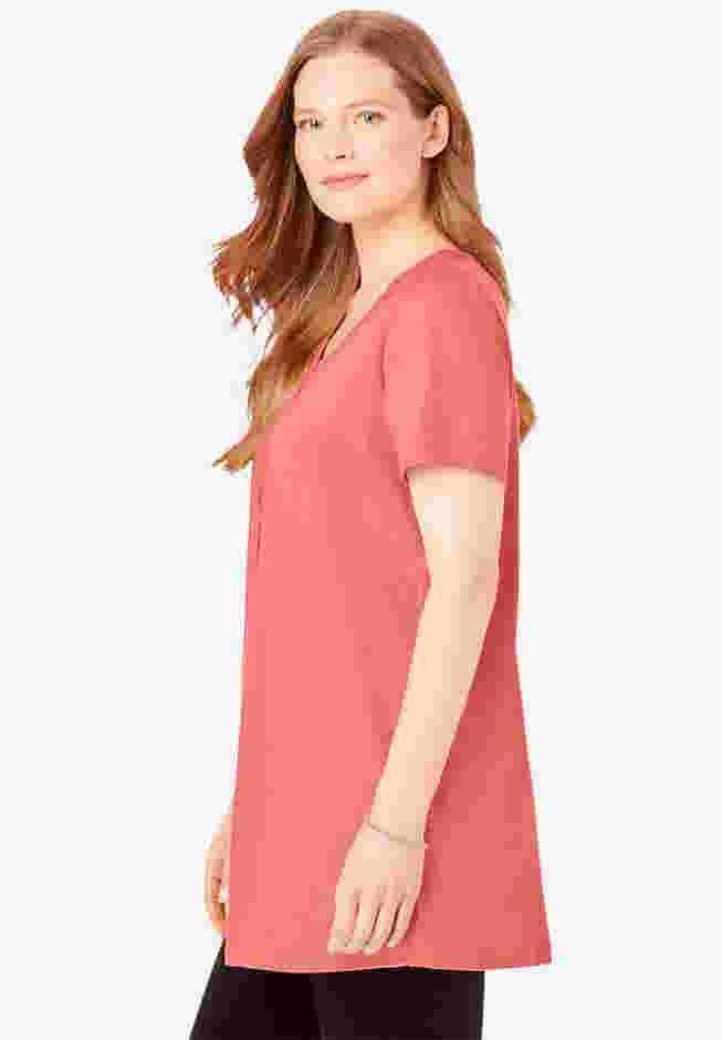 Perfect Short-Sleeve Scoop-Neck Henley Tunic image number 2