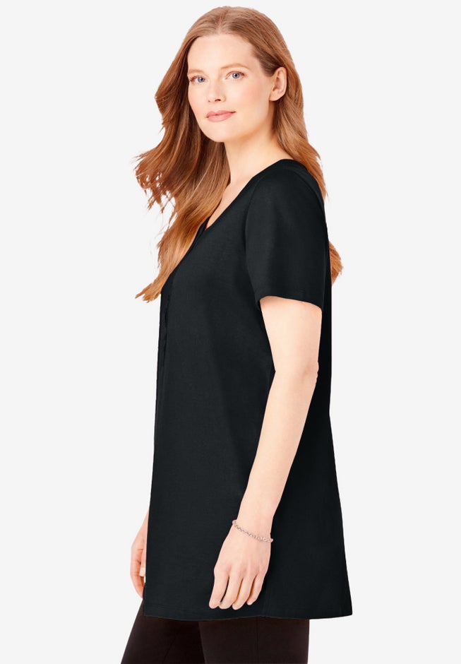 Perfect Short-Sleeve Scoop-Neck Henley Tunic image number 2