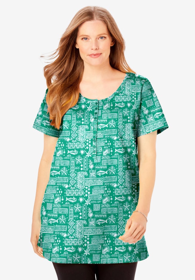 Perfect Short-Sleeve Scoop-Neck Henley Tunic image number 0
