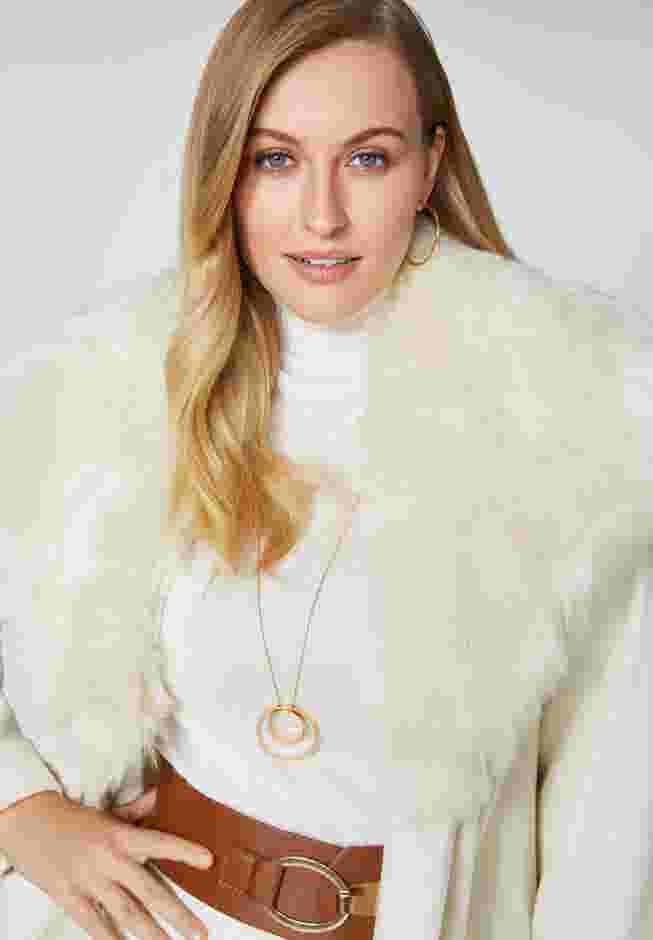 Long Wool-Blend Coat with Faux Fur Collar image number 1