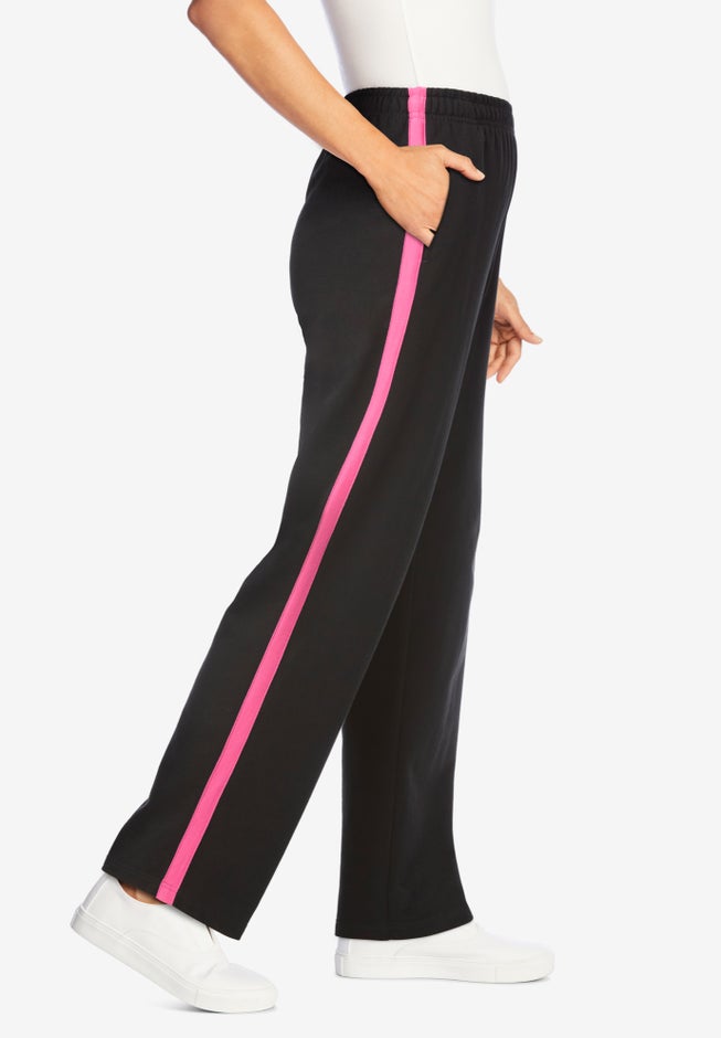 Cotton French Terry Straight-Leg Pull-On Side-Stripe Pants image number 2