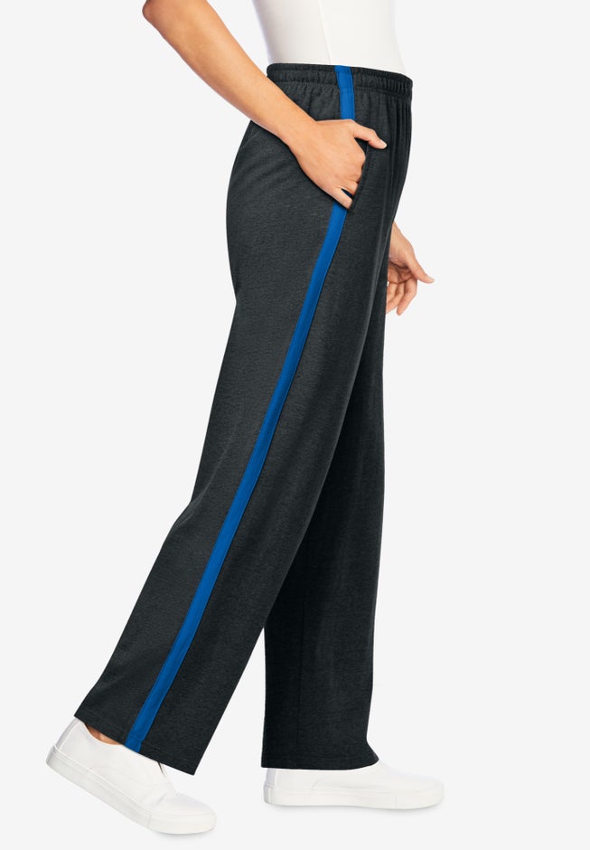 Cotton French Terry Straight-Leg Pull-On Side-Stripe Pants image number 2