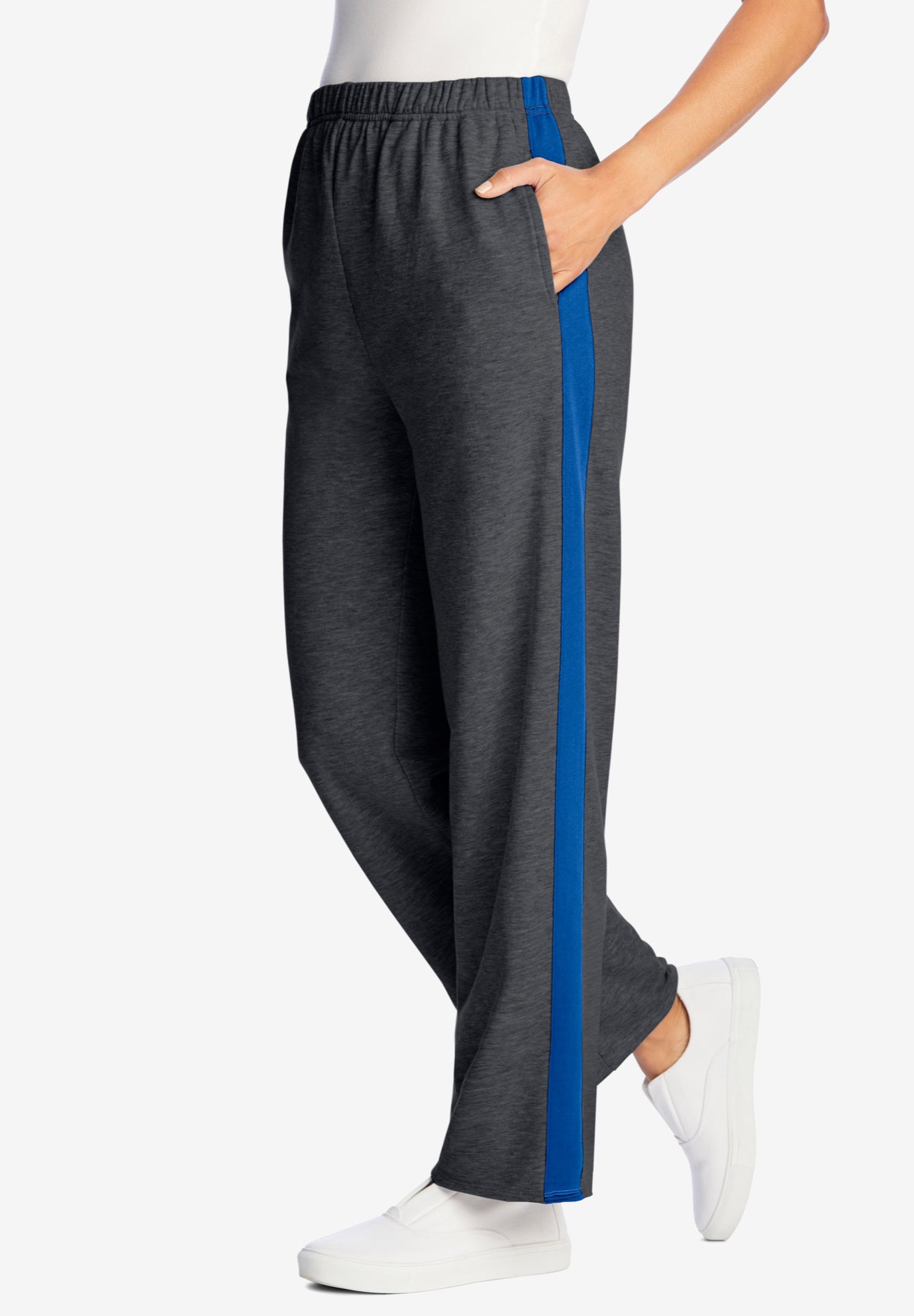 Cotton French Terry Straight-Leg Pull-On Side-Stripe Pants image number 0