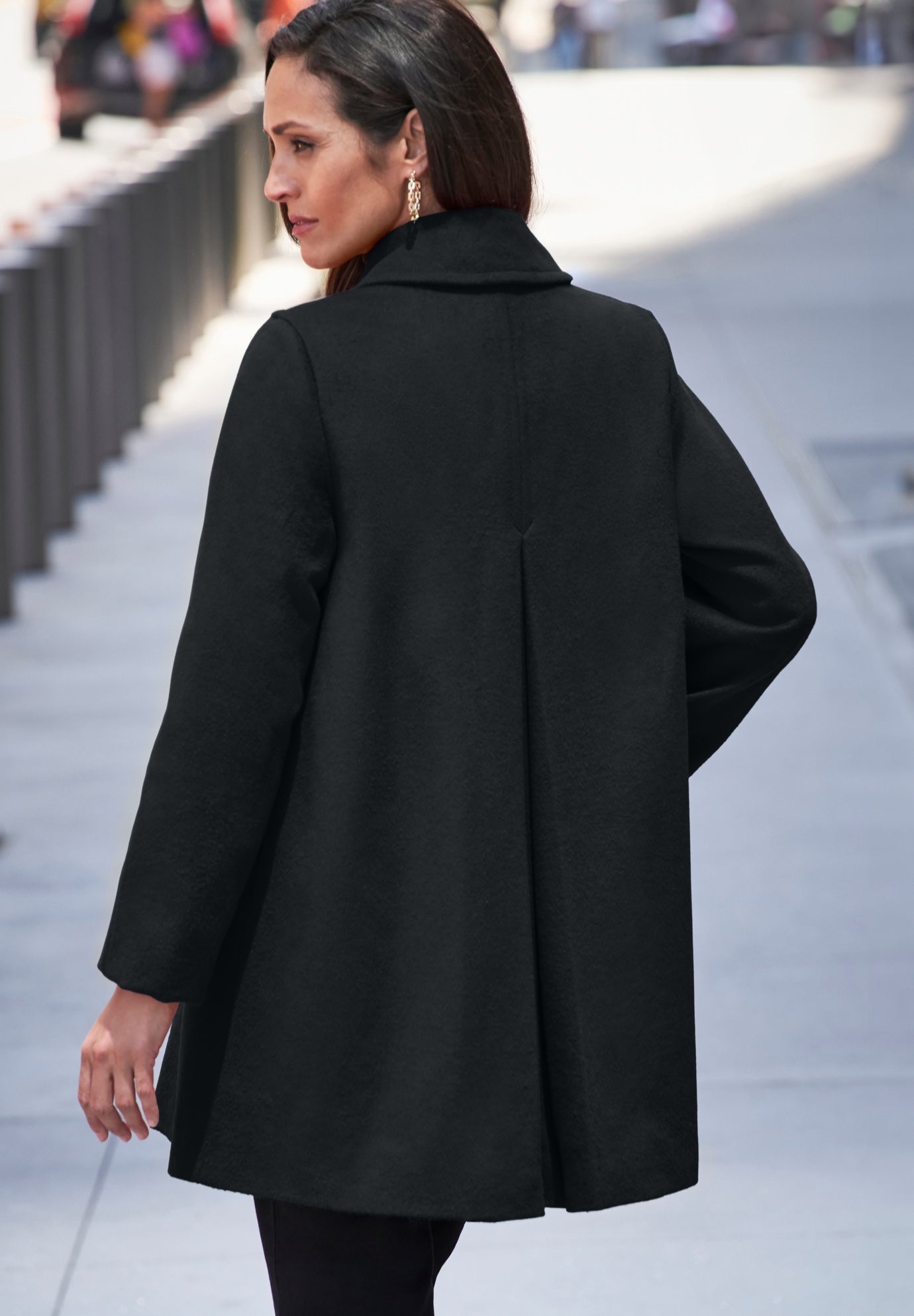 A-Line Wool Peacoat - Classic Double-Breasted, Black | Woman