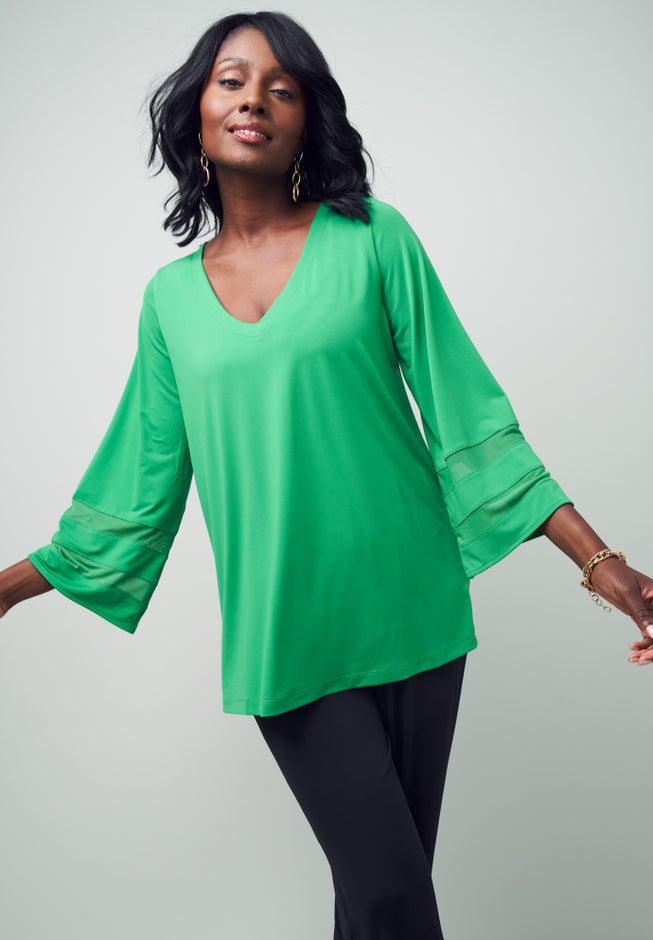 Stretch Knit Mesh Inset Sleeve Tunic image number 4