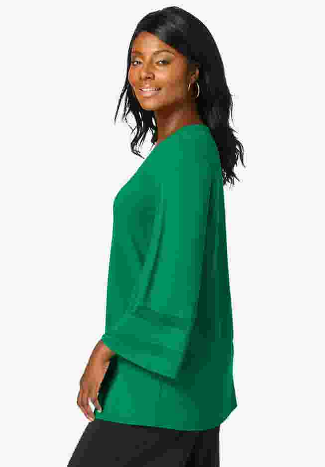 Stretch Knit Mesh Inset Sleeve Tunic image number 4