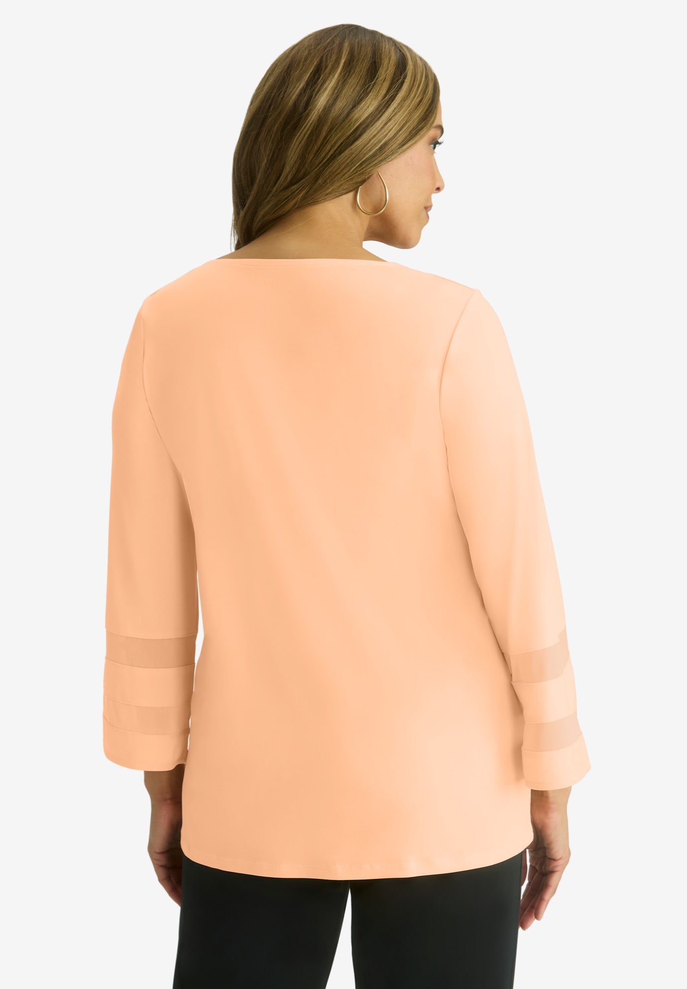 Stretch Knit Mesh Inset Sleeve Tunic image number 1
