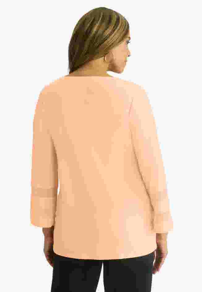 Stretch Knit Mesh Inset Sleeve Tunic image number 1