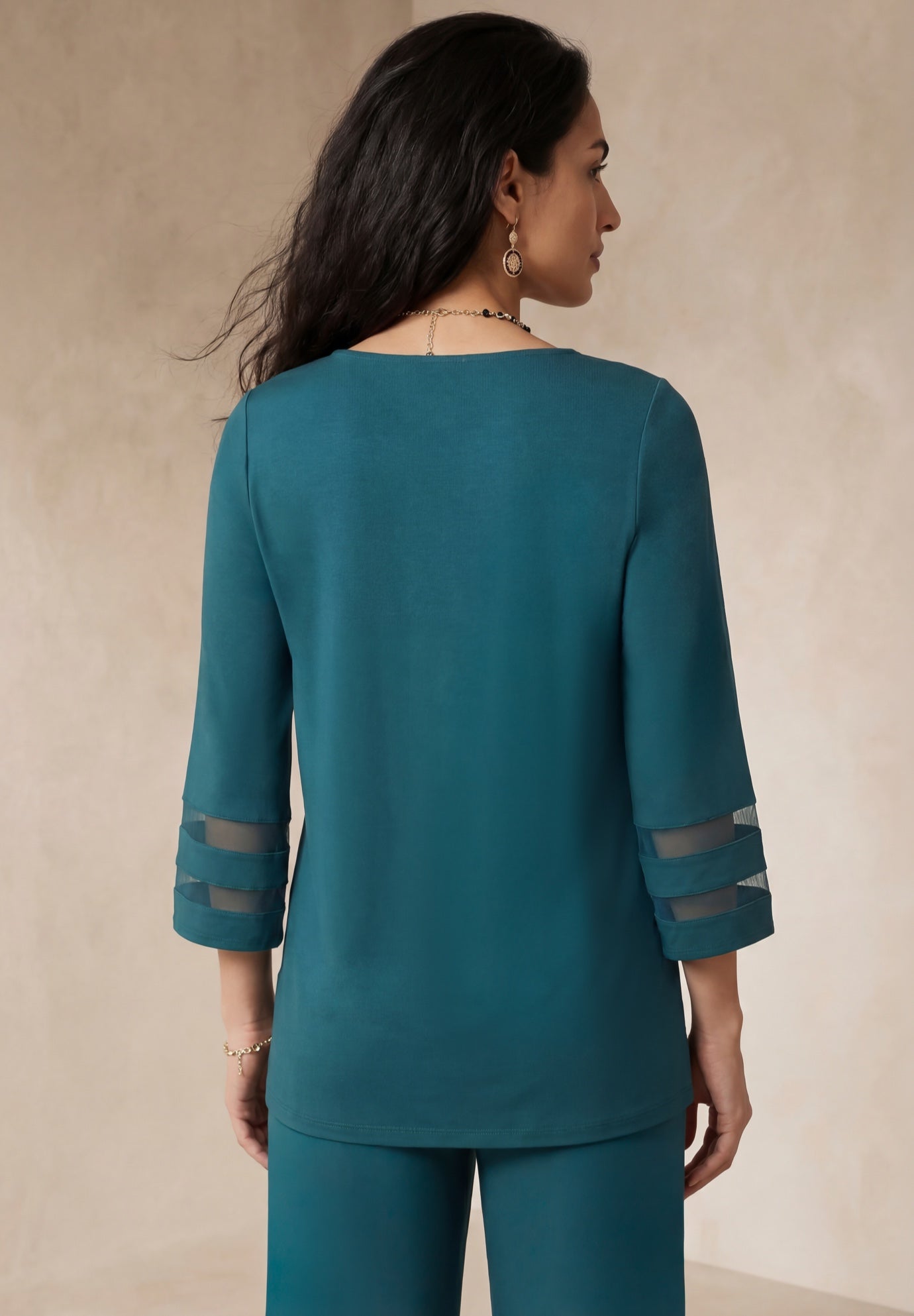 Stretch Knit Mesh Inset Sleeve Tunic image number 1