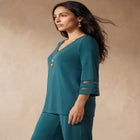 Stretch Knit Mesh Inset Sleeve Tunic image number null