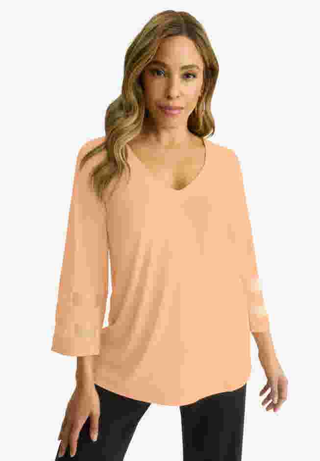 Stretch Knit Mesh Inset Sleeve Tunic image number 0