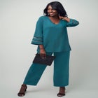 Stretch Knit Mesh Inset Sleeve Tunic image number null